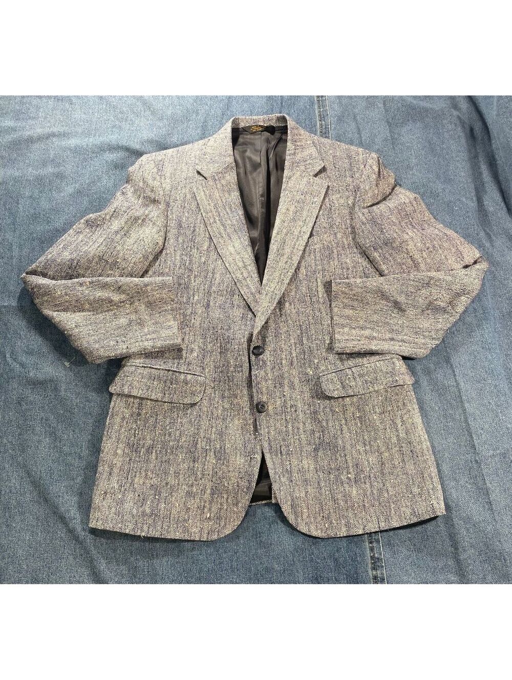 Men's Robert Stock 2 button jacket  navy blue/white/tan fully lined raw silk
